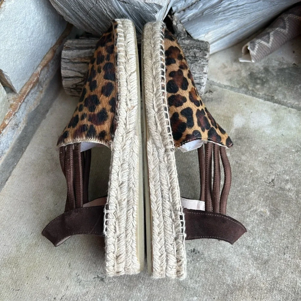 PICON Leopard pony hair closed toe sandal w/jute wrapped wedge heel Sz-6.5. F